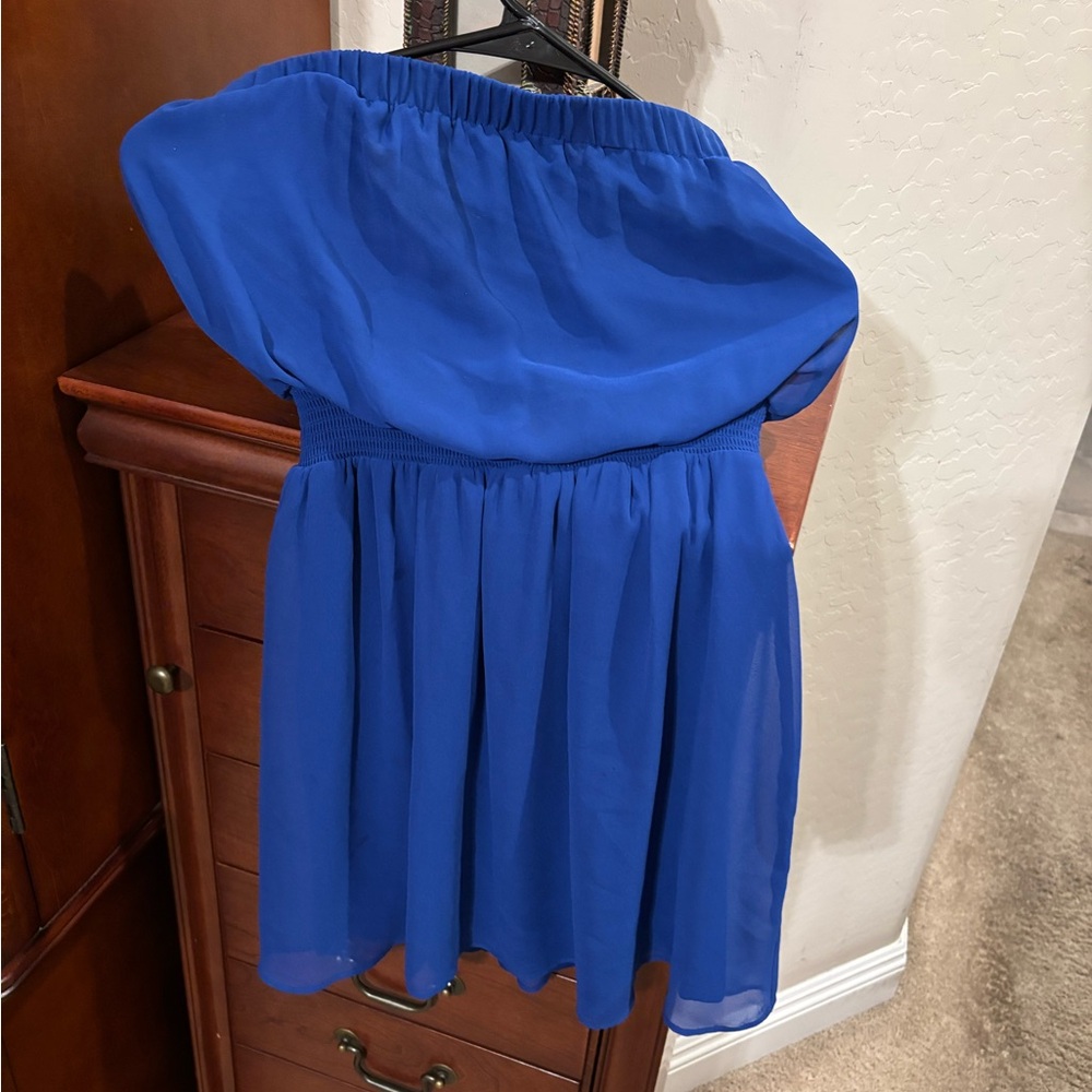 Express Royal Blue Strapless Chiffon Dress